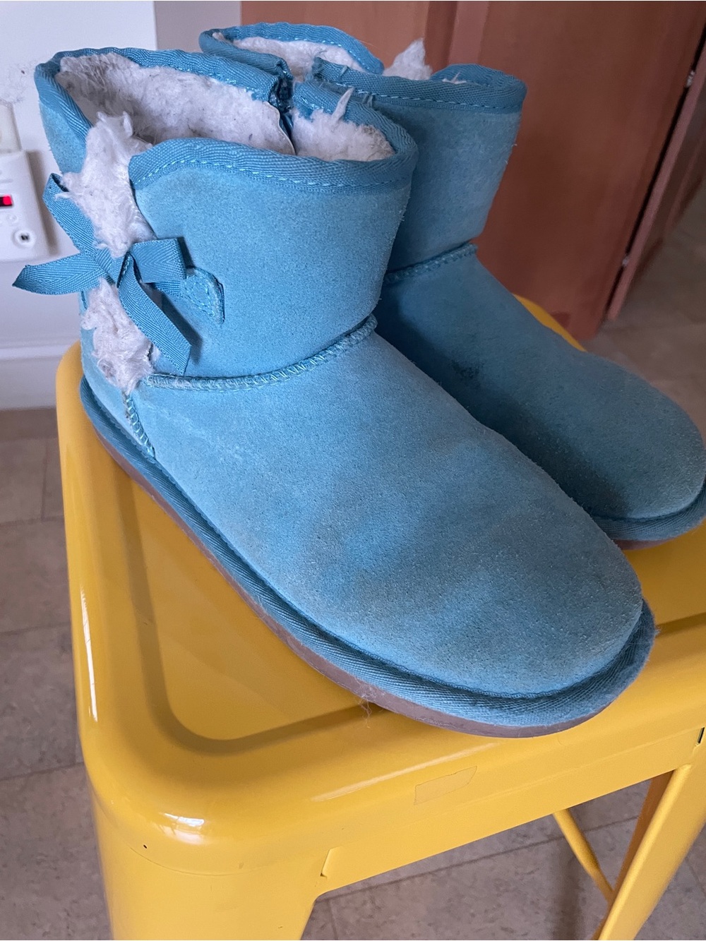 Koolaburra Light Aqua Suede Shearling Ankle Boots